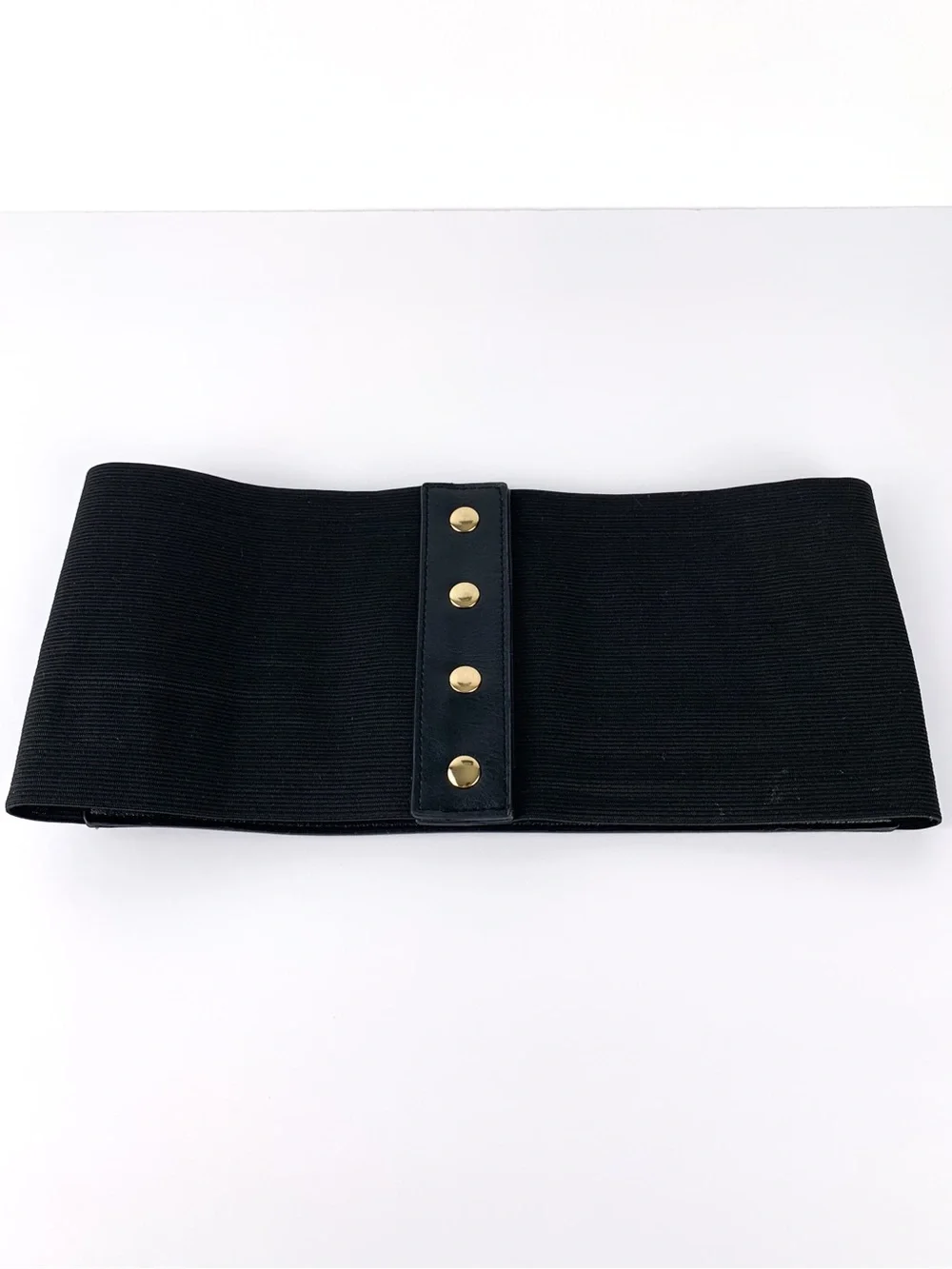 Black corset belt faux leather & elastic with goldtone snap closure size xs